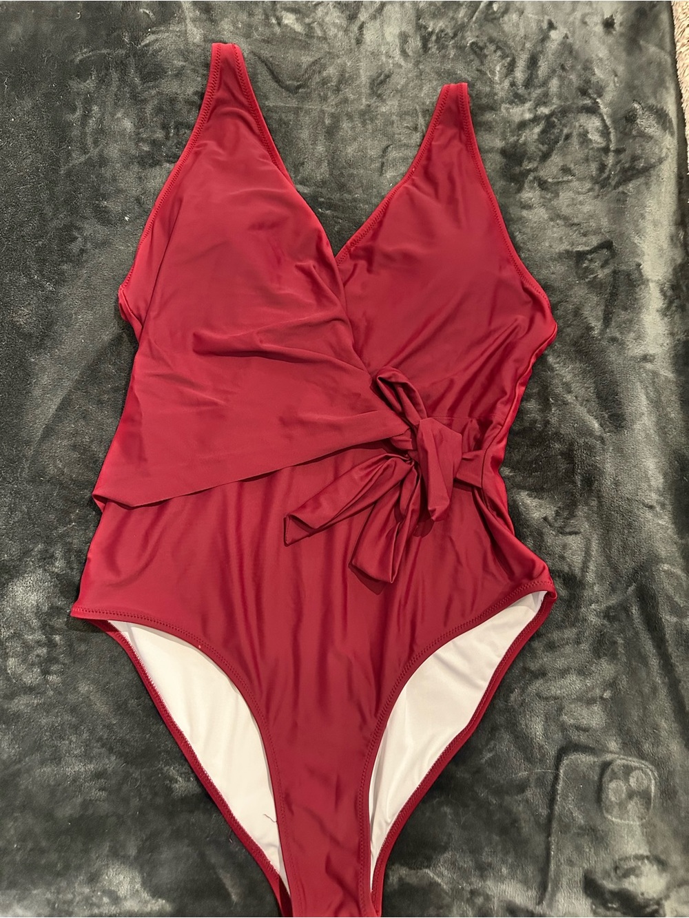 Wine Red One-Piece Swimsuit with Side Tie